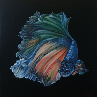 Pittura intitolato "Betta Fish,  Handma…" da Gabriella Molnár, Opera d'arte originale, Olio Montato su Telaio per barella in…