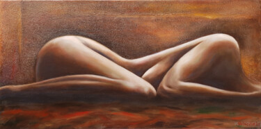 Painting titled "Female Nude Oil Pai…" by Gabriella Molnár, Original Artwork, Oil Mounted on Wood Stretcher frame