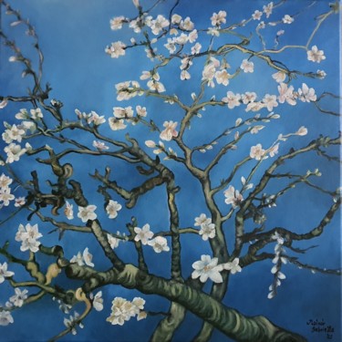 Blossoming Almond Tree after Vincent Van Gogh, Oil Painting Painting titled "Blossoming Almond T…" by Gabriella Osvaldné Molnár, Original Art, Oil Mounted on Stretcher frame