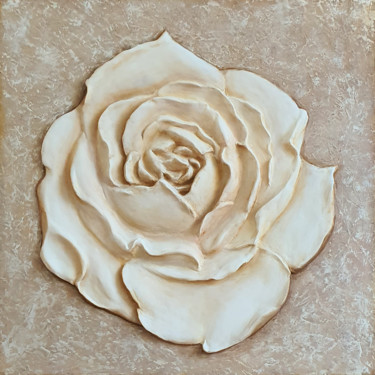 Contemporary wall sculpture with Rose, Plaster wall art Sculpture titled "Contemporary wall s…" by Gabriella Osvaldné Molnár, Original Art, Clay