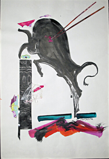 Painting titled "Toro" by Gabriella Porpora, Original Artwork, Ink
