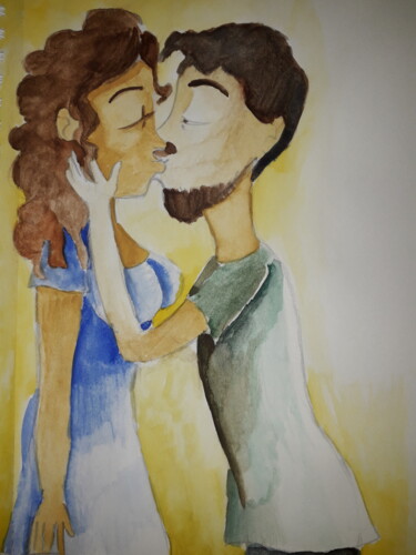 Dessin intitulée "Un dolce bacio" par Gabriella Lupo, Œuvre d'art originale, Aquarelle