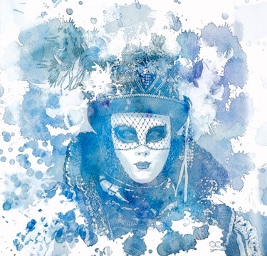 Arts numériques intitulée "Masque vénitien bleu" par Gabrielle Baarsch, Œuvre d'art originale, Peinture numérique