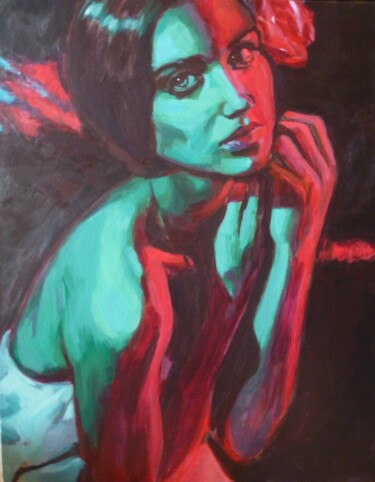 Painting titled ""En rouge et vert"" by Gabrielle Kovesdi, Original Artwork, Acrylic