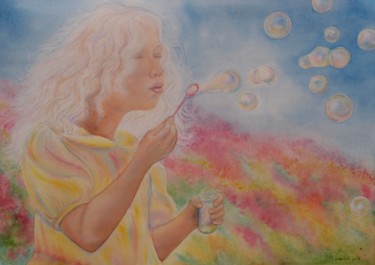 「jeux d'enfants」というタイトルの絵画 Gabrielle Artjoyによって, オリジナルのアートワーク, 水彩画