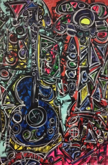 Pintura intitulada "Guitarra e Cocos" por Gabriel Marques, Obras de arte originais, Acrílico