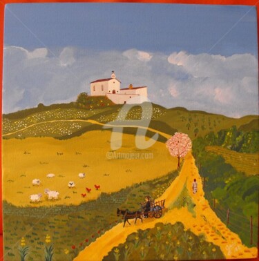 Painting titled "Ermita de Sant Elm…" by Gabriel Mir, Original Artwork, Oil