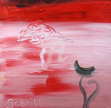 Painting titled "Champagne Cat (19)…" by Gabriele Neuert (Gabrill), Original Artwork, Oil