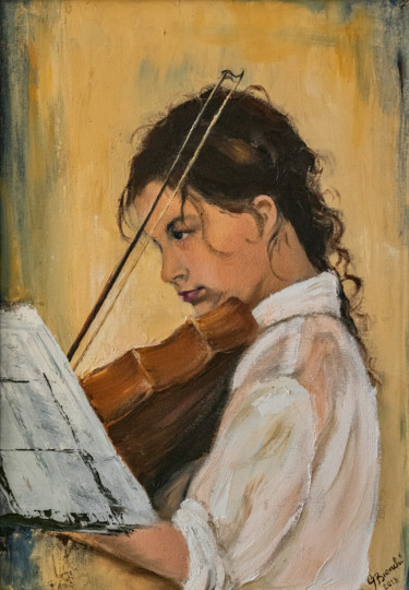 Pittura intitolato "La piccola violinis…" da Gabry Bianchi, Opera d'arte originale, Olio