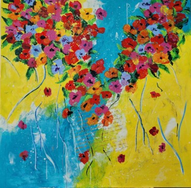 Painting titled "FLOWER STORY 1" by Gaby Denninger - Burgy - Ice -, Original Artwork, Acrylic