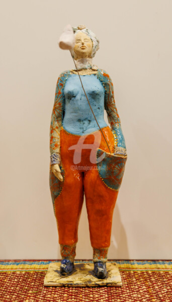 Rzeźba zatytułowany „Gaelle With Bird” autorstwa Gaby Pühmeyer, Oryginalna praca, Terakota