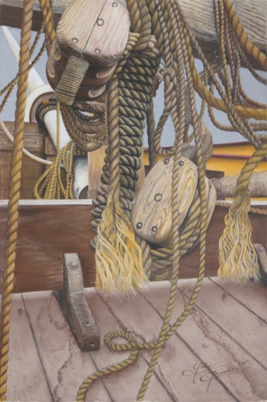 Рисунок под названием "jour-de-repos" - Gaby Bourlier, Подлинное произведение искусства, Пастель Установлен на Деревянная па…