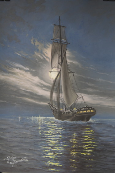 Disegno intitolato "Clair de lune" da Gaby Bourlier, Opera d'arte originale, Pastello Montato su Pannello di legno