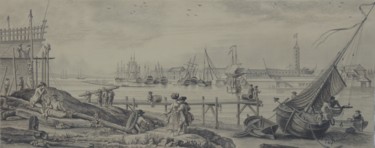 Desenho intitulada "Le Port de L'Orient…" por Gaby Bourlier, Obras de arte originais, Lápis