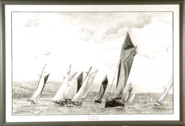 제목이 "Régate de vieux gré…"인 그림 Gaby Bourlier로, 원작, 흑연 목재 패널에 장착됨