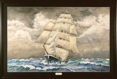 Drawing titled "Clipper toutes voil…" by Gaby Bourlier, Original Artwork, Pastel Mounted on Wood Panel