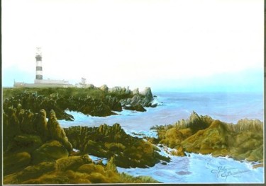 Drawing titled "Le Phare du Créac'h" by Gaby Bourlier, Original Artwork, Pastel Mounted on Wood Panel