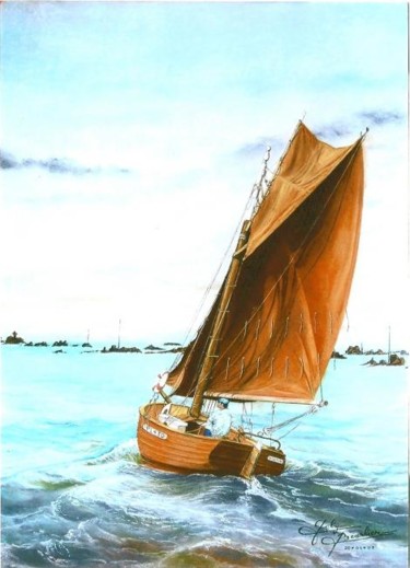 Dessin intitulée "Chenal de l'Ile bla…" par Gaby Bourlier, Œuvre d'art originale, Pastel Monté sur Panneau de bois