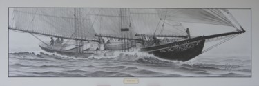 Drawing titled "Goélette à huniers" by Gaby Bourlier, Original Artwork, Graphite Mounted on Wood Stretcher frame