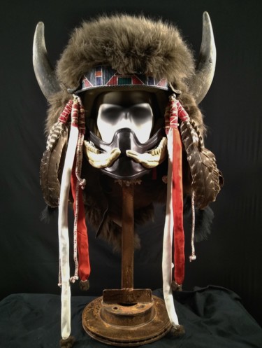 Scultura intitolato "Chief Lakota Bike H…" da Igor Gadreaud (Gad the Brand), Opera d'arte originale, osso