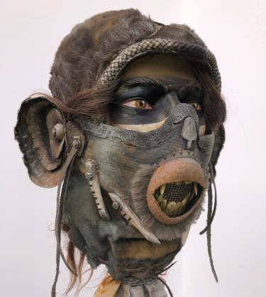 Scultura intitolato "Humanimal N°1- Ape…" da Igor Gadreaud (Gad the Brand), Opera d'arte originale, Pelle