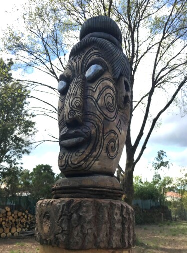 Sculpture titled "Totem maori N°1" by Igor Gadreaud (Gad the Brand), Original Artwork, Wood