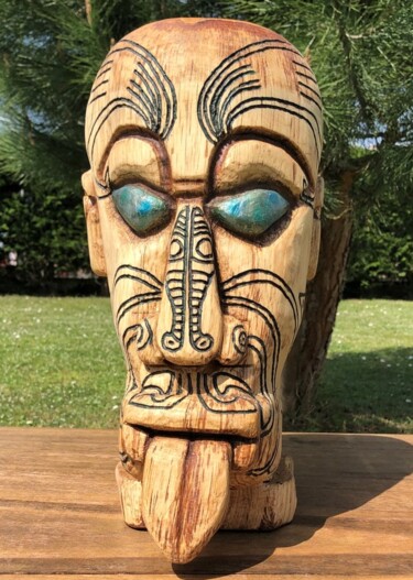 Γλυπτική με τίτλο "Totem Maori N°2" από Igor Gadreaud (Gad the Brand), Αυθεντικά έργα τέχνης, Ξύλο