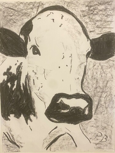 Dessin intitulée "Ho la vache" par Gadboyoski, Œuvre d'art originale, Fusain