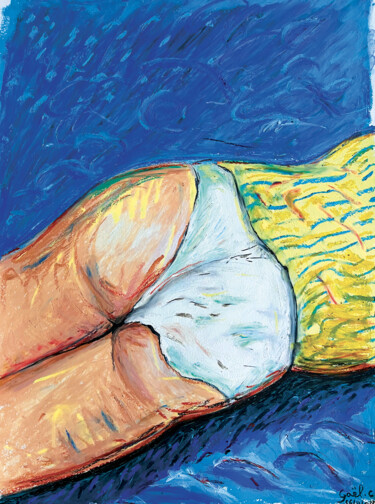 Pintura intitulada "Blue bed" por Gaël Caron, Obras de arte originais, Pastel