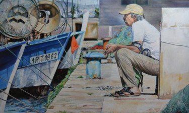Peinture intitulée "Sur le quai, attent…" par Gaël Patin, Œuvre d'art originale, Huile