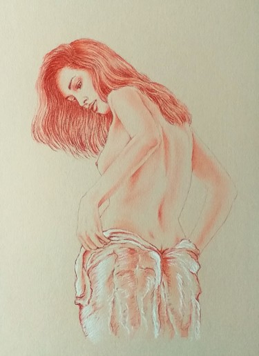 Drawing titled "La baigneuse (Elsa)" by Gael Poezevara, Original Artwork, Pencil