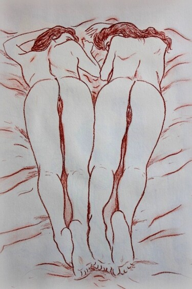 Dessin intitulée "Amies endormies" par Gael Poezevara, Œuvre d'art originale, Fusain