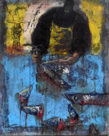 Painting titled "Ecailleuse" by Gaele Flao, Original Artwork