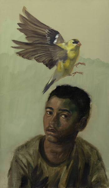 Painting titled "PORTRAIT AU VERDIER" by Gaele Flao, Original Artwork, Oil