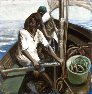 Peinture intitulée "Retour de pêche" par Gaele Flao, Œuvre d'art originale