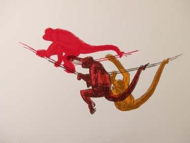 Dessin intitulée "Moving Monkeys 18/30" par Gaele Flao, Œuvre d'art originale