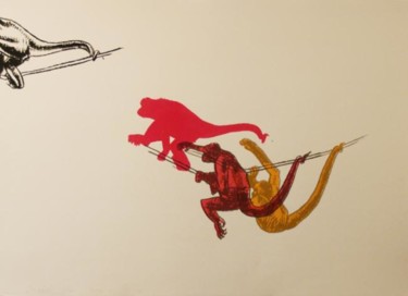 Dessin intitulée "Moving Monkeys 21/30" par Gaele Flao, Œuvre d'art originale