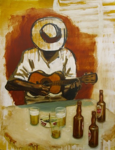 Peinture intitulée "Cavaquinho na rua" par Gaele Flao, Œuvre d'art originale, Huile