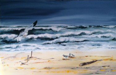 Painting titled "La plage des gravel…" by Galou, Original Artwork, Acrylic