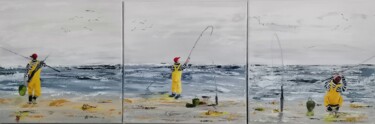 Painting titled "Une journée de pêch…" by Galou, Original Artwork, Acrylic Mounted on Wood Stretcher frame