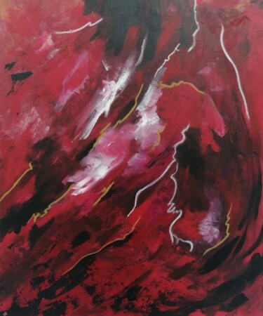 Painting titled "Explosive red" by Gaëlle Lextrait, Original Artwork, Acrylic Mounted on Wood Stretcher frame