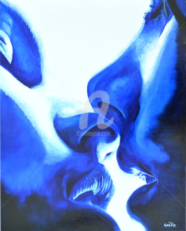 Painting titled "Le baiser" by Gaëlle, Original Artwork, Oil Mounted on Wood Stretcher frame