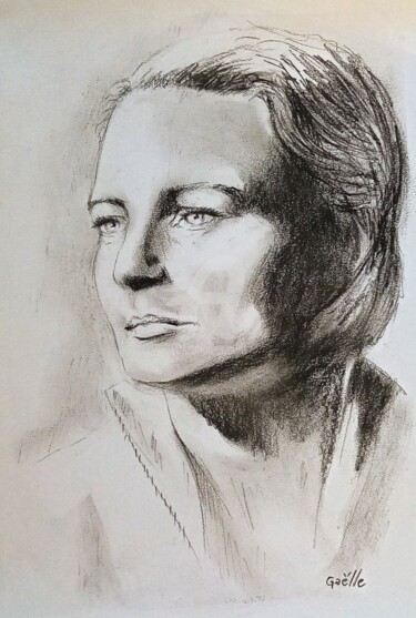 Drawing titled "femme -dessin crayo…" by Gaëlle, Original Artwork, Charcoal