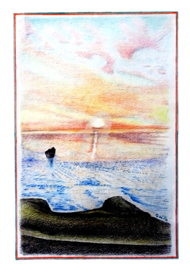 Dessin intitulée ""Coucher de soleil…" par Gaëlle, Œuvre d'art originale, Crayon