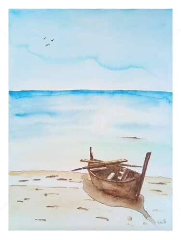 Painting titled "Voyage 1" by Gaëlle, Original Artwork, Watercolor