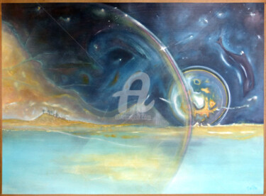 Painting titled ""Delphinus II"" by Gaëlle, Original Artwork, Oil Mounted on Wood Stretcher frame