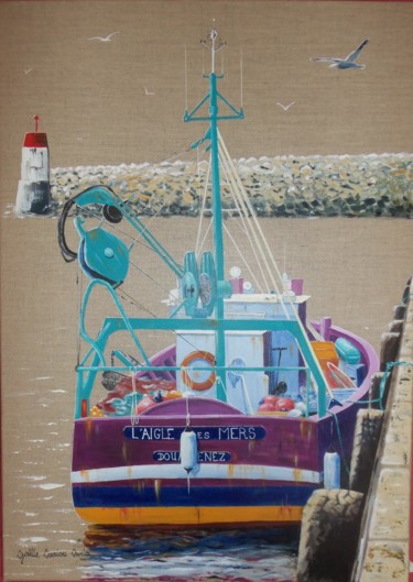 Painting titled "Bateau Douarnenez-…" by Gaëlle Avila, Original Artwork, Acrylic