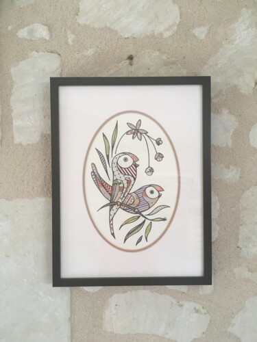 Desenho intitulada "Parrots" por Gaelle Souchez, Obras de arte originais, Acrílico
