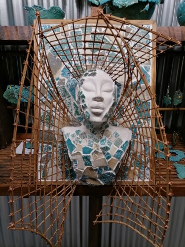 Sculpture titled "Ange déchu" by Gaetan Gasc, Original Artwork, Mosaic Mounted on Wood Stretcher frame