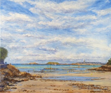 Pintura intitulada "La plage de l'Eclus…" por Gaëtan Nydam (Nijdam), Obras de arte originais, Óleo Montado em Armação em mad…